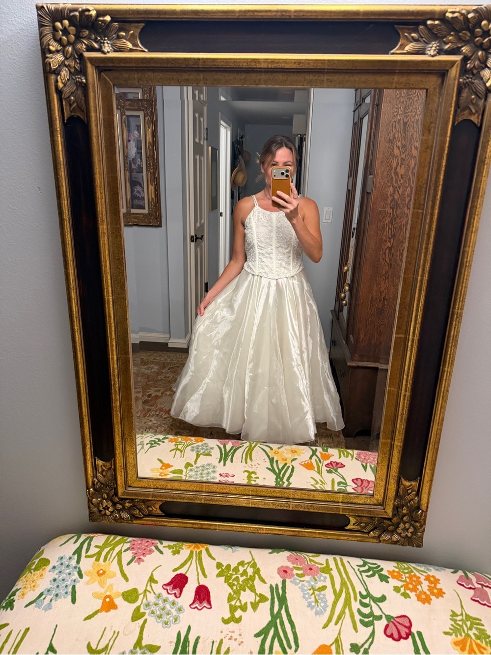 Vintage Ivory Lace Spaghetti-Strap Prom Dress - Picture 8 of 10
